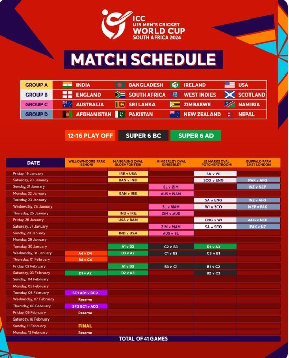 u19 world cup schedule